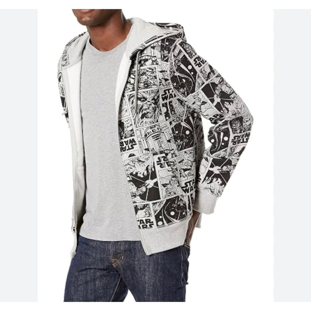 Star Wars Jacket Classic Comic Strip Graphic Print Large Gray Black